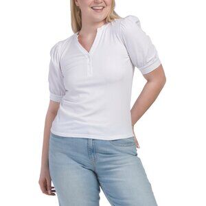 EAST OF JUNE White Knit Henley Top
